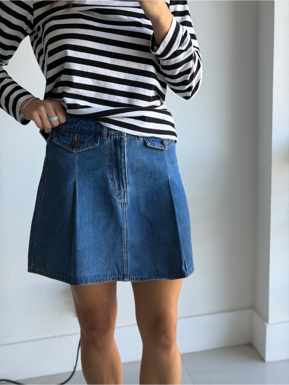 Denim A-Line Mini Skirt - Blue